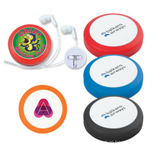 High quality Gift new design brand logo portable 1.2 m cable cellphone in-ear earphone in soft silicone circular case